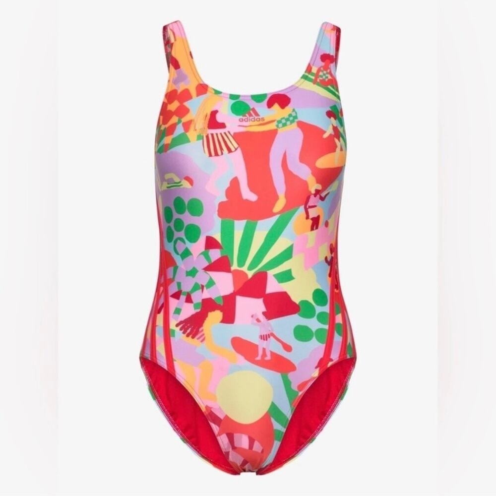 Adidas x FARM Rio Women Swimsuit One Piece Graphic Print Multi Color HY5564 12 - Picture 3 of 8